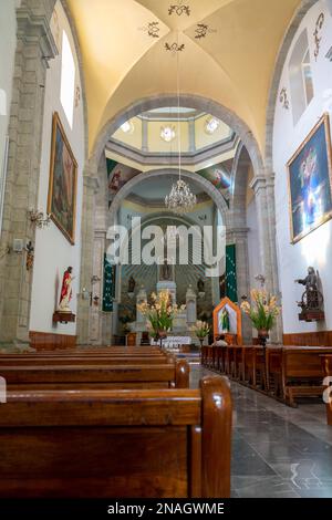 Das Schiff der Kirche des Heiligen Franziskus von Assisi in der historischen Stadt Oaxaca, Mexiko. Teil eines UNESCO-Weltkulturerbes. Stockfoto