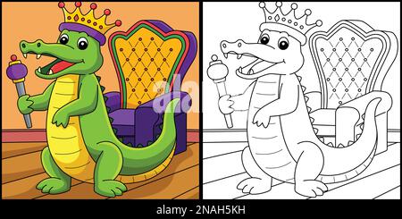 Mardi Gras Kronenkönig Krokodil Illustration Stock Vektor
