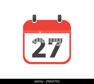 Einfacher Kalender mit Datum 27 Tag 27 Logo-Design. Kalendersymbol flacher Tag 27. Erinnerungssymbol. Datum des Veranstaltungsplans. Uhrzeit des Besprechungstermins. Stock Vektor