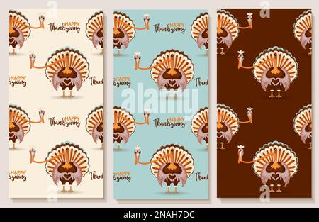 Nahtloses Muster für den Erntedankfest. Erntedankfest-Muster mit türkei. Geschenkpapier, Urlaubstextilien-Design mit türkei. Stock Vektor