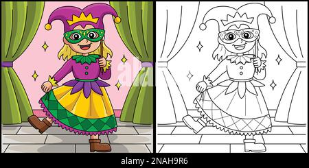 Mardi Gras Narr Girl Coloring Page Illustration Stock Vektor