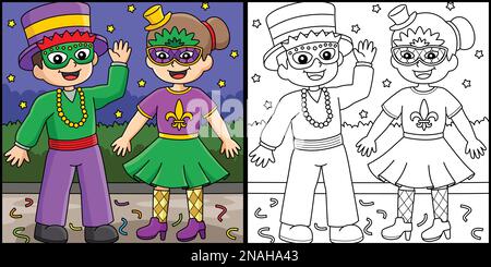 Mardi Gras Jester und Mädchen Illustration Stock Vektor