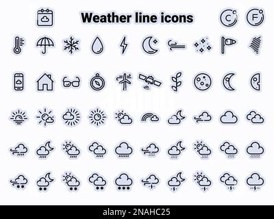 Einfache Vektorsymbole. Flache Abbildung auf einem Thema Wettersymbole und -Zeichen Stock Vektor