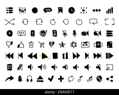 Einfache Vektorsymbole. Flache Abbildung auf den Schaltflächen eines Audio- und Video-Players Stock Vektor