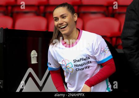 Sheffield, Großbritannien. 12. Februar 2023. Sheffield, England, Februar 12. 2023: Alethea Paul während des Warm Up Before Sheffield United gegen Charlton Athletic, Bramall Lane, Sheffield (Sean Chandler/SPP) Credit: SPP Sport Press Photo. Alamy Live News Stockfoto