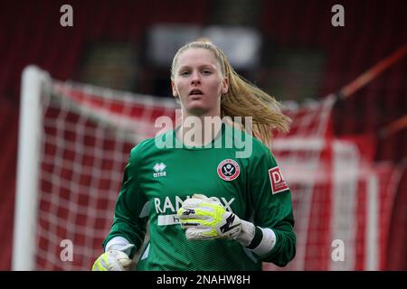 Sheffield, Großbritannien. 12. Februar 2023. Sheffield, England, Februar 12. 2023: Fran Stenson hält bei Sheffield United gegen Charlton Athletic - Bramall Lane, Sheffield (Sean Chandler/SPP) eine saubere Akte. Kredit: SPP Sport Press Photo. Alamy Live News Stockfoto