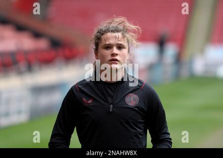 Sheffield, Großbritannien. 12. Februar 2023. Sheffield, England, Februar 12. 2023: Corinne Henson während der Aufwärmphase vor Sheffield United gegen Charlton Athletic, Bramall Lane, Sheffield (Sean Chandler/SPP) Credit: SPP Sport Press Photo. Alamy Live News Stockfoto