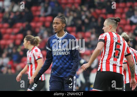 Sheffield, Großbritannien. 12. Februar 2023. Sheffield, England, Februar 12. 2023: Elisha N Dow während Sheffield United / Charlton Athletic - Bramall Lane, Sheffield (Sean Chandler/SPP) Kredit: SPP Sport Press Photo. Alamy Live News Stockfoto