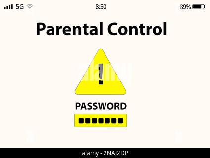 Kindersicherung. Blockierter Bildschirm des Geräts zur Sicherheit des Kindes, Abbildung Stockfoto