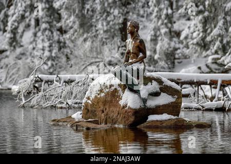 Mummelsee Meerjungfrau im Schnee, bei Seebach, Schwarzwald, Ortenaukreis, Baden-Württemberg, Deutschland Stockfoto