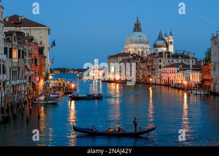Blick von der Ponte de L'Accademia auf den Canale Grande und die Basilika Santa Maria della Salute, Venedig, Region Veneto, Italien Stockfoto