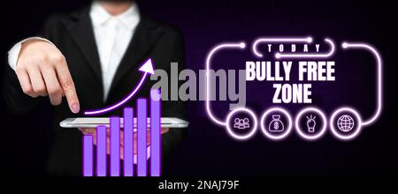 Handgeschriebenes Schild „Bully Free Zone“. Geschäftsüberblick Respekt vor anderen Mobbing ist hier nicht erlaubt Stockfoto