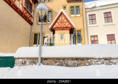 Bilder vom winterlichen Harzgerode im Harz Selke Valley Stockfoto