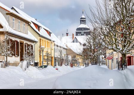 Bilder vom winterlichen Harzgerode im Harz Selke Valley Stockfoto