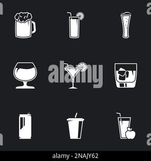 Symbole für das Thema Getränk Alkohol Getränk. Schwarzer Hintergrund Stock Vektor