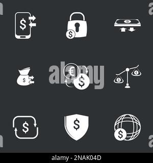 Einfache Symbolgruppe für Geld. Schwarzer Hintergrund Stock Vektor