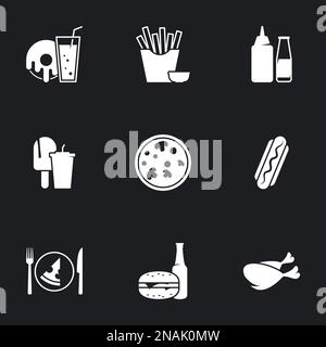 Symbole für das Thema Fast Food. Schwarzer Hintergrund Stock Vektor