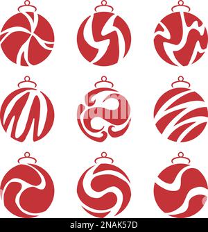 Set mit Weihnachtsbällen-Ikonen. Handgezeichnet. Vektordarstellung. Stock Vektor