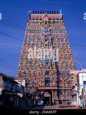 Sarangapani Tempel Rajagopuram in Kumbakonam, Tamil Nadu, Indien Stockfoto