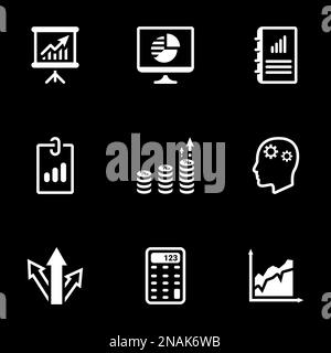 Symbole für Themengeschäft, Vektor, Symbol, Satz. Schwarzer Hintergrund Stock Vektor