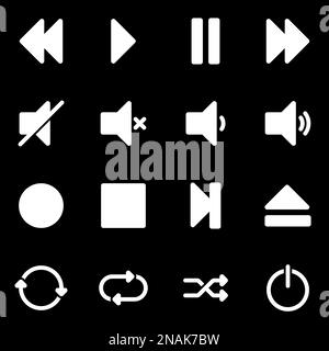Satz einfacher Symbole auf einem Thema Media Player, Vektor, Satz. Schwarzer Hintergrund Stock Vektor