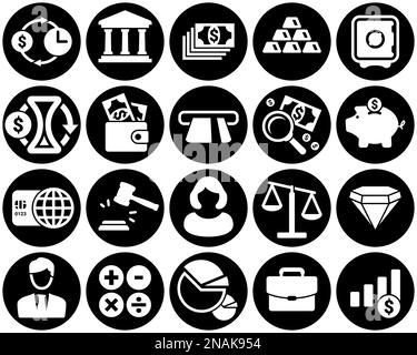 Satz einfacher Symbole zu einem Thema Finanzen, Geld, Bank, Vektor, Design, Sammlung, flach, Zeichen, Symbol, Element, Objekt, Illustration. Weißer Hintergrund Stock Vektor