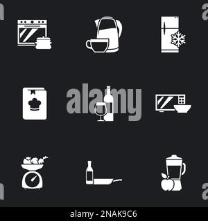 Küche und Kochset. Schwarzer Hintergrund Stock Vektor