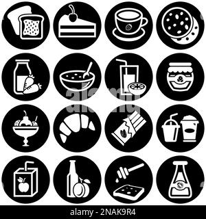 Satz einfacher Symbole zu einem Thema Süßigkeiten, Getränke, Essen, Vektor, Design, Sammlung, flach, Zeichen, Symbol, Element, Objekt, Illustration. Weißer Hintergrund Stock Vektor