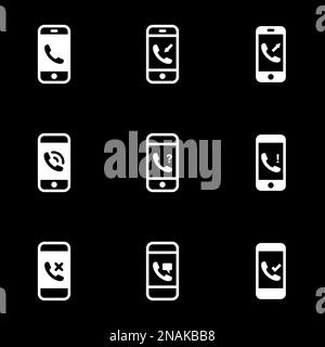 Symbole für das Thema Telefon, Smartphone, Vektor, Symbol, Set. Schwarzer Hintergrund Stock Vektor