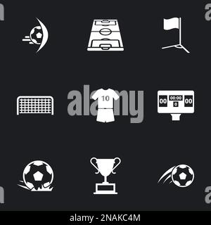 Symbole für Themenfußball, Vektor, Symbol, Satz. Schwarzer Hintergrund Stock Vektor