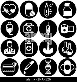 Satz einfacher Symbole auf einem Thema Medizinische Instrumente, Gesundheitswesen, Vektor, Design, Sammlung, Flat, Zeichen, Symbol, Element, Objekt, Illustration. Weiß b Stock Vektor