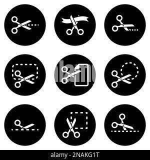 Satz von einfachen Symbolen auf einem Thema Schere, Vektor, Design, Sammlung, flach, Zeichen, Symbol, Element, Objekt, Illustration, isoliert. Weißer Hintergrund Stock Vektor