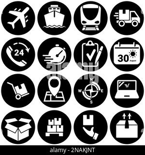 Satz einfacher Symbole zu einem Thema Transport, Logistik, Fracht, Vektor, Design, Flat, Zeichen, Symbol, Element, Objekt, Illustration. Weißer Hintergrund Stock Vektor