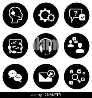 Satz von einfachen Symbolen auf einem Thema Call Center, Vektor, Design, Sammlung, flach, Zeichen, Symbol, Element, Objekt, Illustration, isoliert. Weißer Hintergrund Stock Vektor
