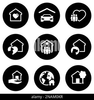 Satz von einfachen Symbolen auf einem Thema Home, Familie, Vektor, Design, Sammlung, flach, Zeichen, Symbol, Element, Objekt, Illustration, isoliert. Weißer Hintergrund Stock Vektor