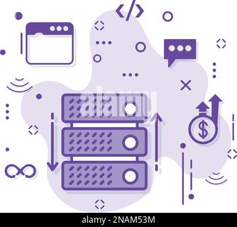 Darstellung des Bestands an Web-Hosting und Data Center, Machine Transmission Sign, Vektor-Symboldesign für Server-Racks, Cloud-Computing und Internet-Hosting Stock Vektor