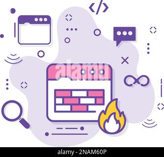 Software Hardware Firewall Konzept Bestandsdarstellung, browserbasierter Datenverkehrsfilter Vector Farbsymbol Design, Cloud Computing und Web Hosting Service Stock Vektor