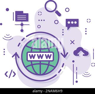 Website-Adresskonzept, Symbol für World Wide Web Vector, Symbol für Cloud-Computing- und Internet-Hosting-Dienste, Web-URL-Zeichen Stock Vektor