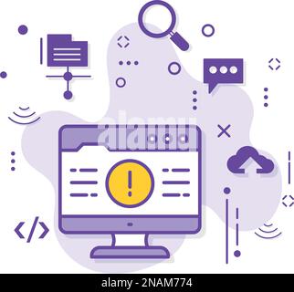 Unerwartetes Fehlerzeichen beim Durchsuchen des Konzepts, Ausrufezeichen auf Vektorsymbol-Design des Computer-LED-Bildschirms, Malware-Problem-Display-Bestandsdarstellung Stock Vektor