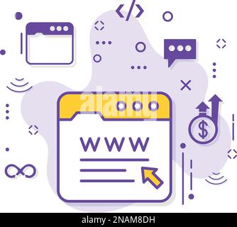 Melden Sie sich bei der Web-App an, www click Vector icon Design, Cloud Computing und Internet Hosting Service Symbol auf weißem Hintergrund, Website Address Illustration Stock Vektor