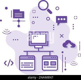 Virtual Machine Terminal-Konzept, Deep Link SEO Digital Marketing Vector Icon Design, Cloud Computing und Internet Hosting Services Symbol, Website Stock Vektor