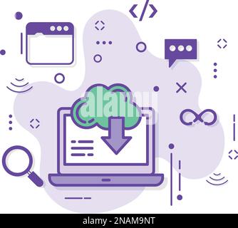 Laden Sie die Bestandsdarstellung für Datenserver, Cloud Data Transfer Concept, Public File Transfer Server Vector Icon Design, Cloud Computing und Internet herunter Stock Vektor