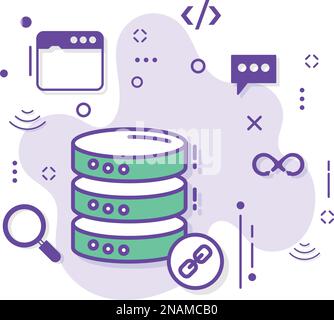 Konzept für verknüpfte oder verkettete Server, Database Engine Vector Icon Design, Symbol für Cloud-Computing- und Web-Hosting-Dienste, DB Machine Sign, Round Storage Stock Vektor