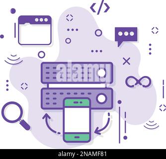 Abbildung: Remote-Server-Bestand, RDP-Serverzugriff über Mobile App-Konzept, Machine Mobility Vector-Symboldesign, Cloud-Computing und Internet-Hosting Stock Vektor