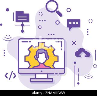 Web Maintenance Technician Concept, Avatar Stock Illustration für IT-Support-Techniker, Gig Economy oder Geeky Vector Icon Design, Cloud Computing Hosting Stock Vektor