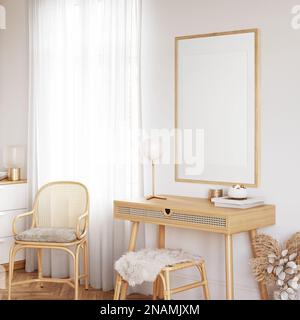 Rahmen- und Postermodell im Boho-Stil. 3D-Rendering, 3D-Illustration. Stockfoto