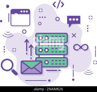 Mail Exchange Machine Stock Illustration, Serverkonzept für ausgehende E-Mails, Outbound Email Interface Vector Icon Design Cloud Computing und Internet-Host Stock Vektor