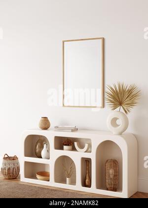 Rahmen- und Postermodell im Boho-Stil. 3D-Rendering, 3D-Illustration. Stockfoto