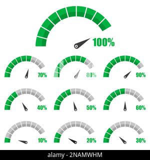 Satz von Tachometer oder Nennwert signiert Infografik-Element mit Prozentsatz Stock Vektor