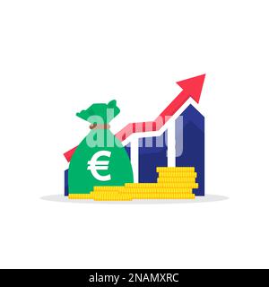 Umsatzwachstum Euro-Geld in flachem Design. Vektordarstellung Stock Vektor